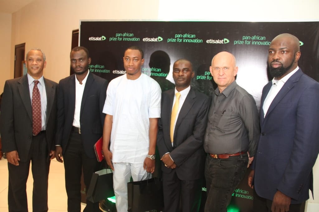 (L-R): Judge, Etisalat Pan-African Prize for Innovation, Babatunde Fafunwa; Winner, Etisalat Prize for Innovation (Ideas Category), Abdulganiyu Onabanjo; Winner, Winner, Etisalat Prize for Innovation (Product/Service Category), Anthony Oniwon; Judges, Etisalat Pan-African Prize for Innovation, Otuyemi Otule, Henrik Palsson and Audu Maikori, at the event.