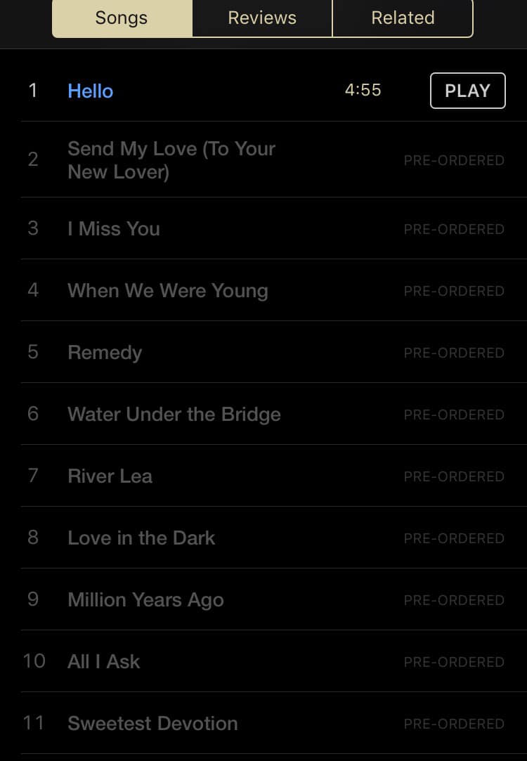 Tracklist for Adele's '25'Album