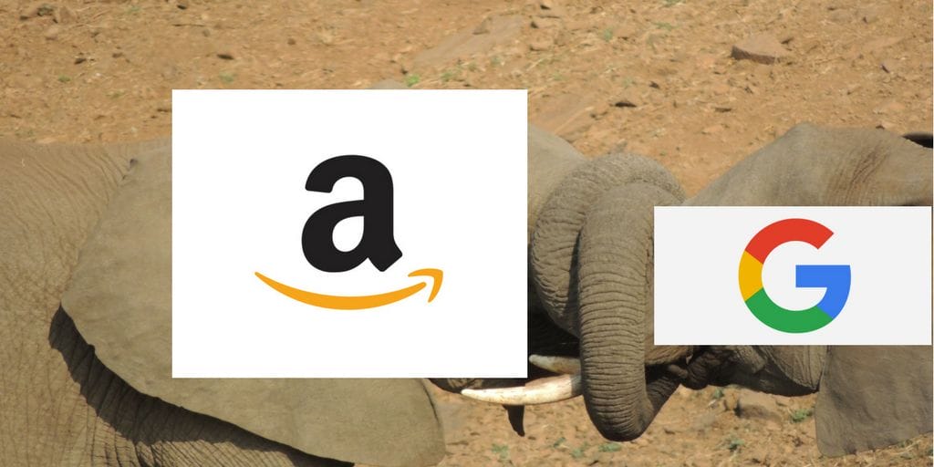 Google and Amazon pictured as Elephants engaged in a fight