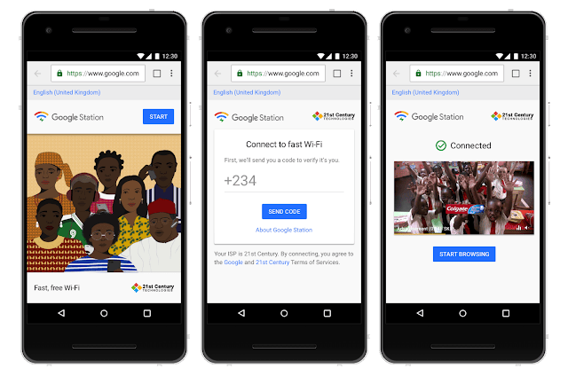 Screen showing launch of Google station on a smartphone