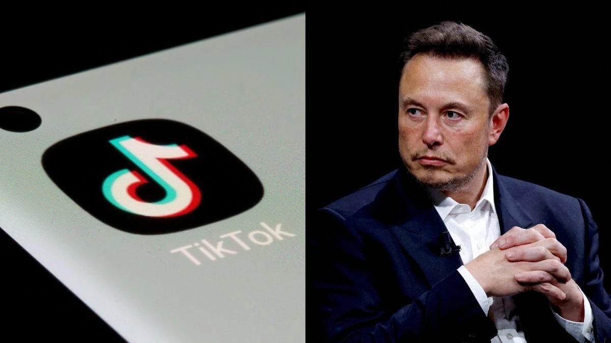 Image of Elon Musk and TikTok’s logo in a dynamic composition, symbolizing the potential acquisition.